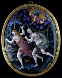 Oval plaque depicting Adam and Eve Expelled from Paradise, Limousin